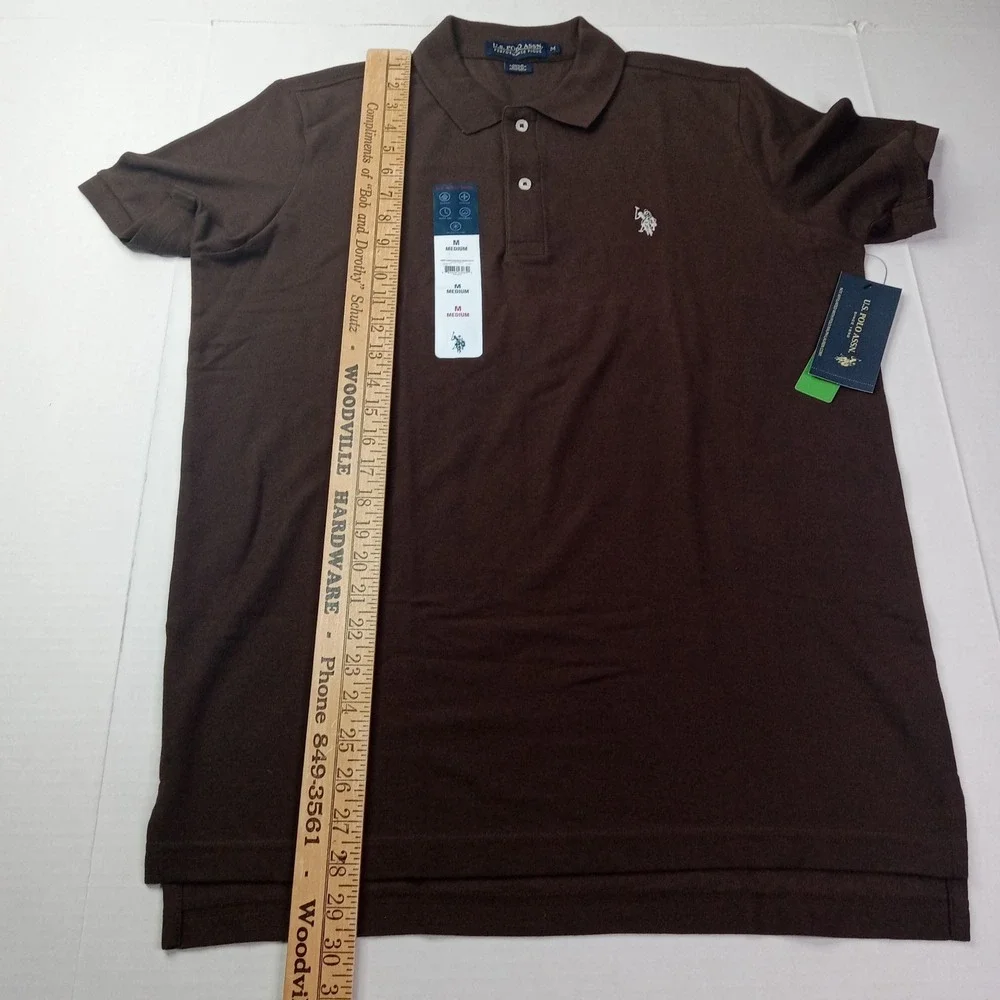 U.S. Polo Assn Performance Pique Polo Shirt Men's Size M Medium Brown Stretch